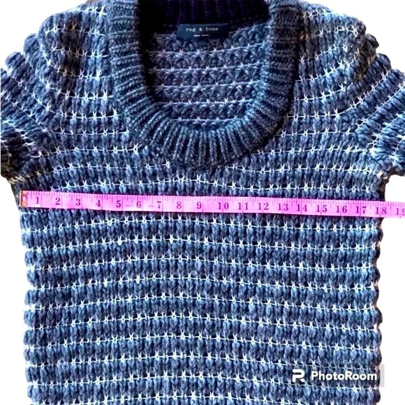 Merino Wool and Cashmere Rag and Bone Open Weave Crew Neck Gray Tunic Sweater